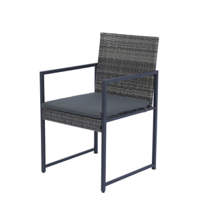 English Elm 9 Patio Dining Set - Space-Saving Rattan Outdoor 9-Piece with Glass Top, Grey Wicker & Cushions W329S00041