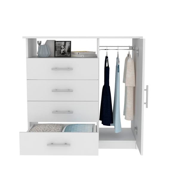 English Elm Dresser Beaufort White Bedroom Storage - 4 Spacious Drawers, Tall Cabinet & Open Shelf for Decor B092S00018