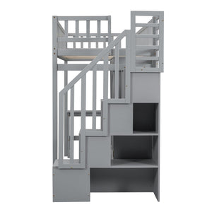 English Elm Twin Loft Bed with Integrated Desk Wardrobe Bookshelf and Storage for Kids Rooms Gray LT100668AAE