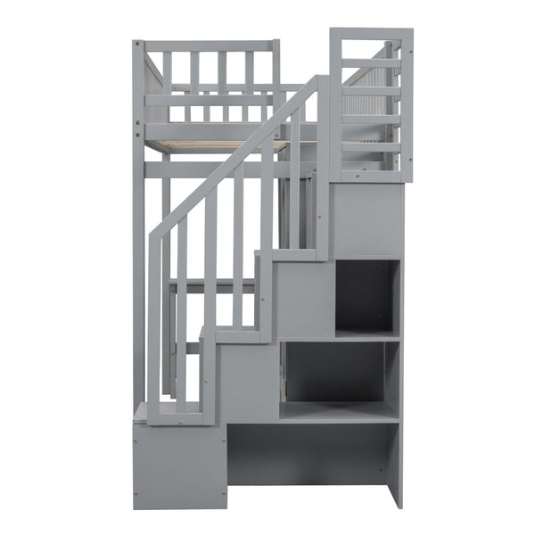 English Elm Twin Loft Bed with Integrated Desk Wardrobe Bookshelf and Storage for Kids Rooms Gray LT100668AAE