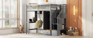 English Elm Twin Loft Bed with Integrated Desk Wardrobe Bookshelf and Storage for Kids Rooms Gray LT100668AAE