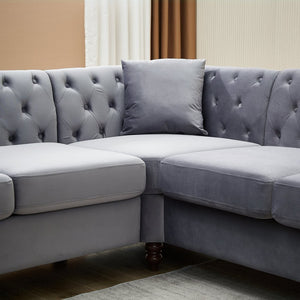 English Elm 83.5-inch L-shaped Sectional Sofa Five Seat Corner Couch with Chesterfield Inspired Style Gray W834S00602