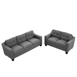 English Elm 3 Piece Living Room Set With Tufted Cushions.