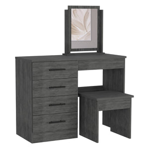 English Elm Makeup Roxx Dressing Table in Smokey Oak Gray with Mirror, Stool & 4 Drawers — Durable Particleboard B092S00119