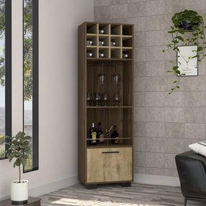 English Elm Corner Bar Cabinet Cataluña Multicolor Mahogany/Aged Oak – 12 Wine Cubbies, Cup Rack, Shelves, Drawer, Durable Finish B092S00038