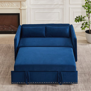 English Elm MH" Velvet Sleeper Sofa Bed with USB Port, 3‑in‑1 Pull-Out Convertible Couch, Removable Pocket Pillows Blue W1193137591