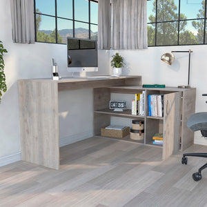 English Elm L-Shaped Desk Desti, Office, Light Gray