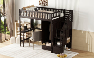 English Elm Twin Loft Bed with Integrated Desk Wardrobe Bookshelf and Storage for Kids Rooms Espresso LT100668AAP
