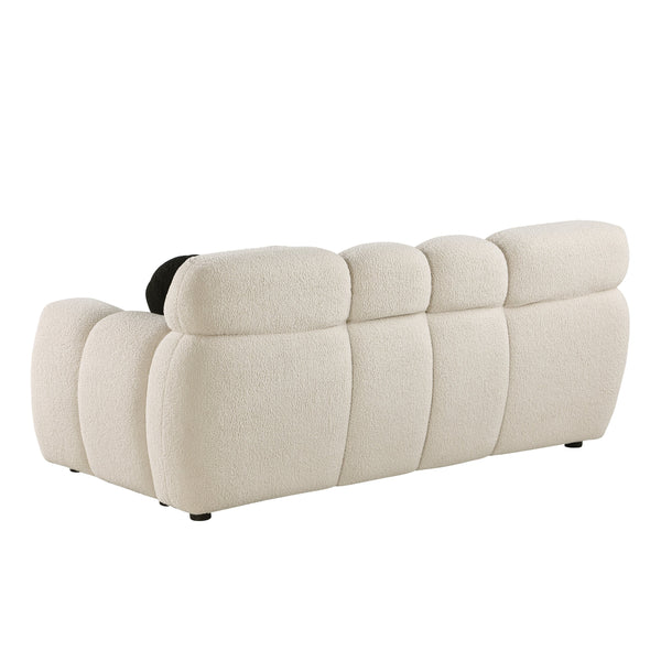 English Elm 64.96 Plush Beige Bouclé 2-Seater Marshmallow Sofa for Small Spaces | Curved Modern Compact Comfort W1099S00090