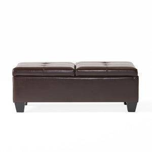 Christopher Knight Home® - Noble House - Merrill Double Opening Chocolate Brown Leather Storage Ottoman