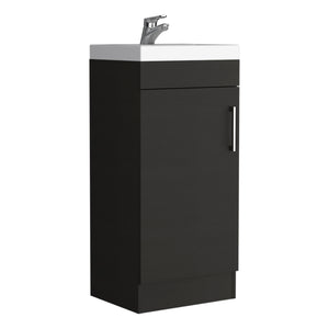 English Elm Bathroom Jozz Vanity Sink Cabinet Black – Compact Particle Board, Metal Handle, Single Door, Shelf, Durable Design B092S00065
