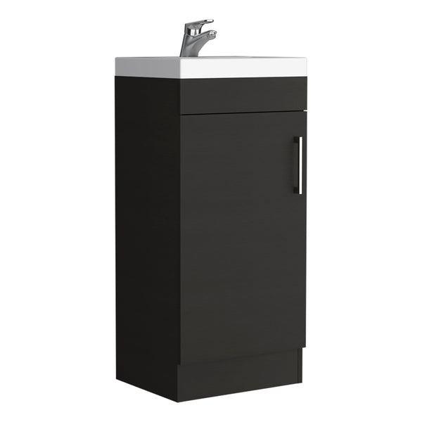 English Elm Bathroom Jozz Vanity Sink Cabinet Black – Compact Particle Board, Metal Handle, Single Door, Shelf, Durable Design B092S00065