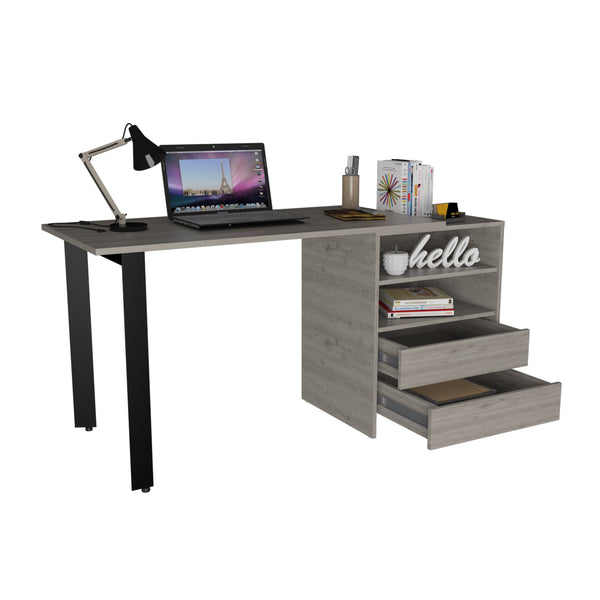 English Elm 120 Writing Desk Cusco Light Gray – Durable Particle Board, Metal Legs, 2 Drawers & 2 Shelves, 47.2" W Work Surface, Modern Office Solution B092S00044