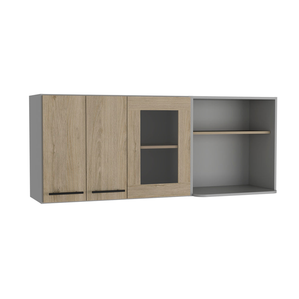 English Elm Wall Cabinet Retrit Light Pine Beige Glass Front Removable Wall-Mount Kitchen Storage, Durable 39x23x5 B092S00114