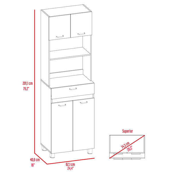 English Elm Microwave Cabinet Madison White/Smokey Oak – Spacious 39" Kitchen Storage with Top Microwave Space and Shelves B092S00071