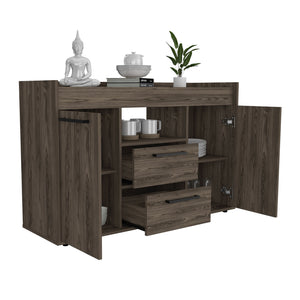 English Elm Sideboard Perssiu Dark Walnut Espresso Finish, Two Doors, Open Shelf & Drawers, Durable 49.5" Top B092S00099