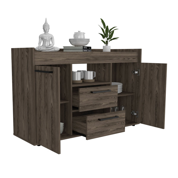 English Elm Sideboard Perssiu Dark Walnut Espresso Finish, Two Doors, Open Shelf & Drawers, Durable 49.5" Top B092S00099
