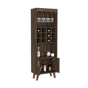 English Elm Bar Cabinet Bull Dark Walnut - 12 Wine Cubbies, Two Shelves & Doors, Sturdy Particleboard, 26x20x8" B092S00031