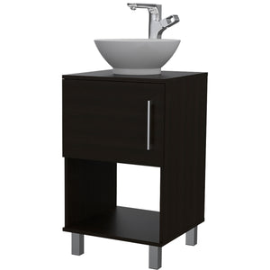 English Elm Single Bathroom Vanity Pigmag Black - Compact 18x18x6" Particle Board Cabinet, Shelf, Easy Assembly, No Faucet Included B092S00104