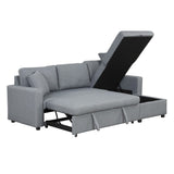 English Elm Upholstery Sleeper Sectional Sofa Grey With Storage Space, 2 Tossing Cushions