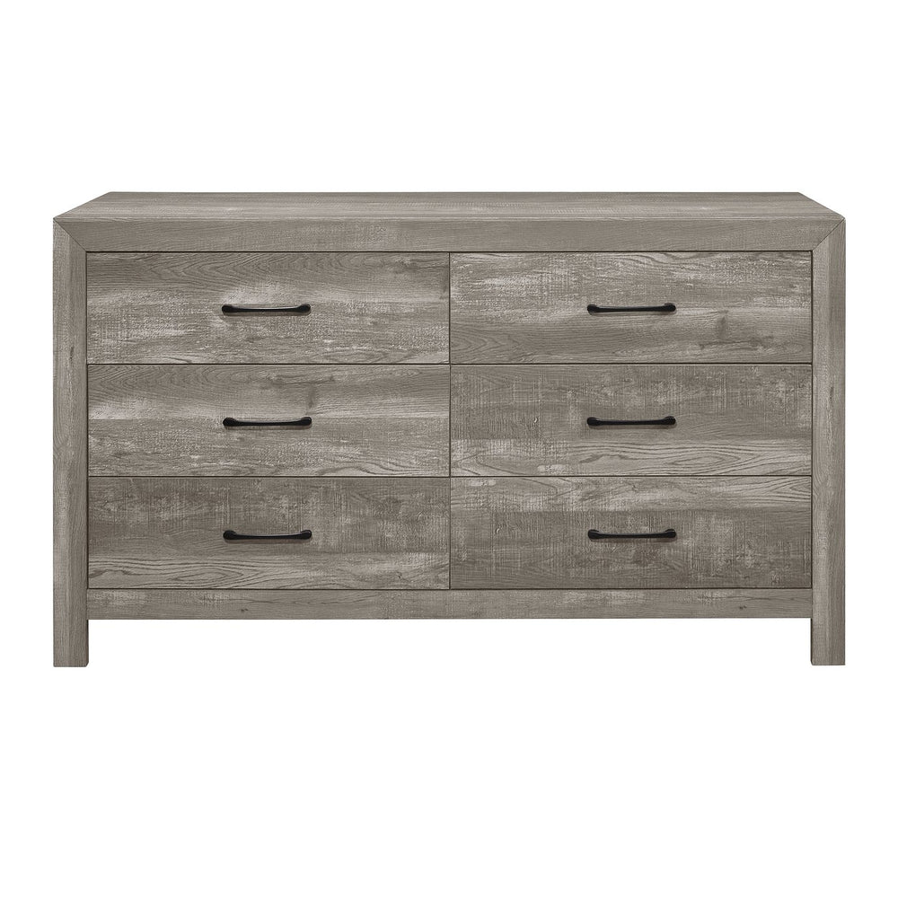 English Elm Modern Rustic Corbin 6-Drawer Dresser in Gray Finish with 3D Wood Veneer Texture & Black Hardware B011P146555