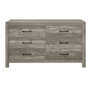 English Elm Modern Rustic Corbin 6-Drawer Dresser in Gray Finish with 3D Wood Veneer Texture & Black Hardware B011P146555