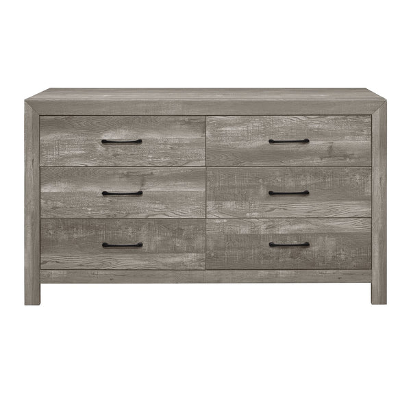 English Elm Modern Rustic Corbin 6-Drawer Dresser in Gray Finish with 3D Wood Veneer Texture & Black Hardware B011P146555