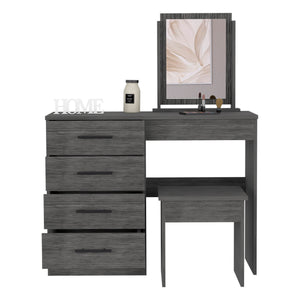 English Elm Makeup Roxx Dressing Table in Smokey Oak Gray with Mirror, Stool & 4 Drawers — Durable Particleboard B092S00119