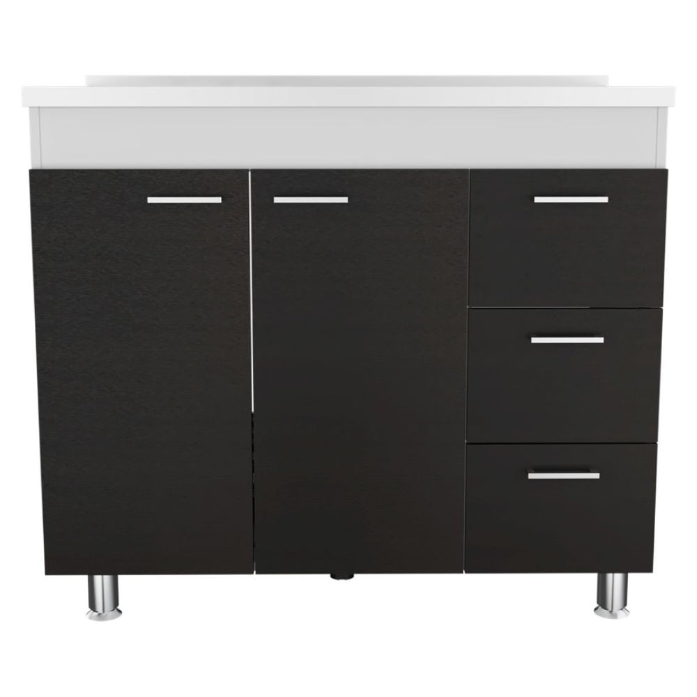 English Elm Utility Sink Cabinet Freestanding Stainless Steel Basin White Farmhouse Storage B092S00067