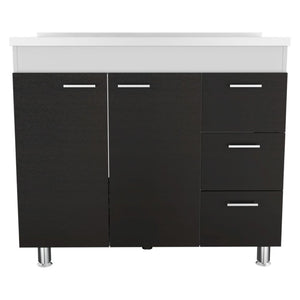 English Elm Utility Sink Cabinet Freestanding Stainless Steel Basin White Farmhouse Storage B092S00067
