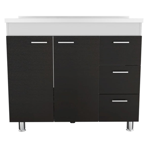English Elm Utility Sink Cabinet Freestanding Stainless Steel Basin White Farmhouse Storage B092S00067