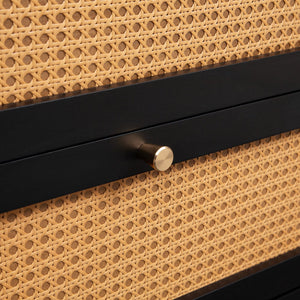 English Elm Rattan 6-Drawer Dresser with Rattan Doors & Gold Handles, Water-Resistant MDF, Spacious Storage W1321132577