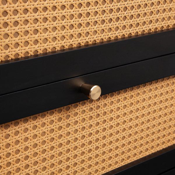 English Elm Rattan 6-Drawer Dresser with Rattan Doors & Gold Handles, Water-Resistant MDF, Spacious Storage W1321132577