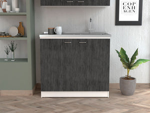 English Elm Utility Sink Cabinet Freestanding Stainless Steel Basin White Farmhouse Storage B092S00032
