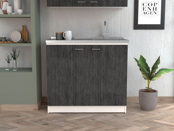 English Elm Utility Sink Cabinet Freestanding Stainless Steel Basin White Farmhouse Storage B092S00032