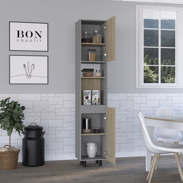 English Elm Kitchen Pantry Retrit Light Pine Beige Particle Board Storage Cabinet – Compact, Easy-Assemble, Durable Design B092S00113