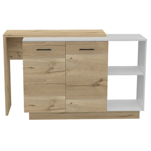 English Elm Kitchen Kitchen Island Ohio White & Light Oak Accent Table – Modern Storage Island with Shelves, Durable Particleboard Finish B092S00091