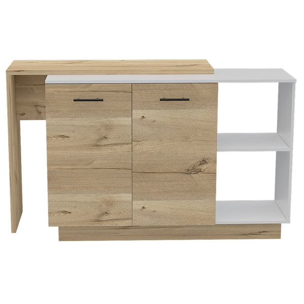 English Elm Kitchen Kitchen Island Ohio White & Light Oak Accent Table – Modern Storage Island with Shelves, Durable Particleboard Finish B092S00091