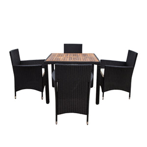 English Elm Eelifee 5-Piece Outdoor Wicker Dining Set With Acacia Wood Top & Plush Crème Cushions For Comfort W329S00039