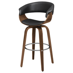English Elm Walnut Swivel Bar Stool with Faux Leather Contoured Back, Mid-Century Walnut Legs & 360° Chrome Base B062S00279