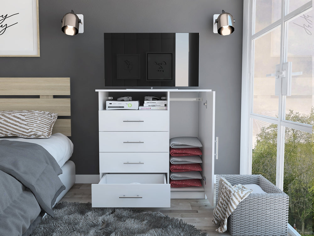 English Elm Dresser Beaufort White Bedroom Storage - 4 Spacious Drawers, Tall Cabinet & Open Shelf for Decor B092S00018