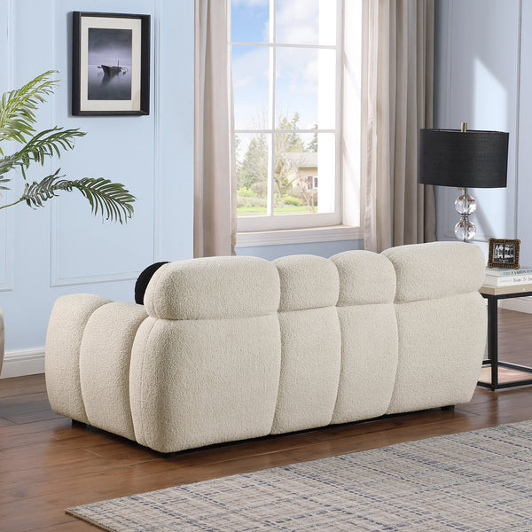 English Elm 64.96 Plush Beige Bouclé 2-Seater Marshmallow Sofa for Small Spaces | Curved Modern Compact Comfort W1099S00090