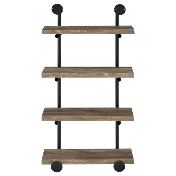 English Elm Black Industrial Rustic Oak 4-Tier Wall Shelf - Pipe-Frame Floating Display for Photos, Books, Cabin Decor B062P145690