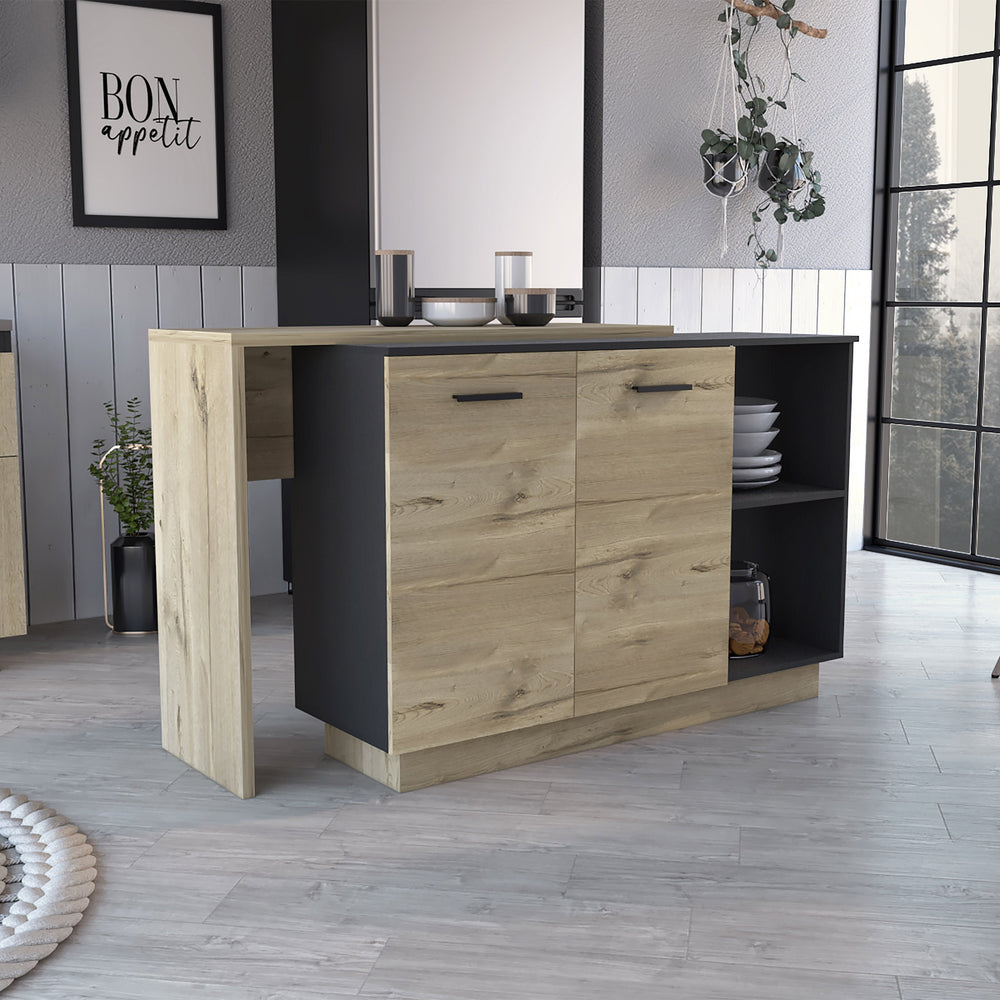 English Elm Kitchen Island Ohio Black/Light Oak – Modern Kitchen island with storage shelves, durable particleboard design B092S00092