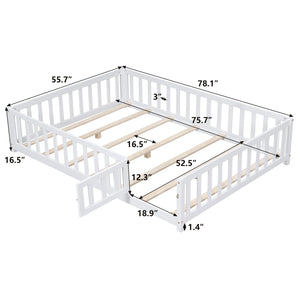 English Elm Full Full Size Floor Platform Bed with Safety Fence and Door, Montessori Toddler Frame with Slats, Sturdy Pine Construction for Secure Sleep and Playtime White 77.76 L x 17.52 W x 6.3 H W1716132147