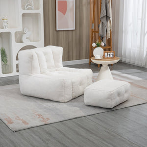 English Elm Fluffy Velvet Bean Bag Lounge Chair with Ottoman Memory Foam Adult Bedroom Seating White W1996131041
