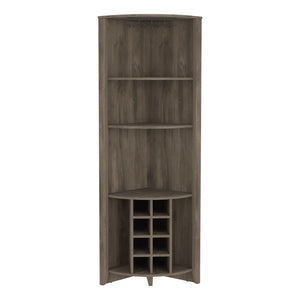 English Elm Corner Bar Cabinet Castle Dark Brown Corner Wine Rack with Cup Holder, 8 Cubbies, Shelves, Durable Finish B092S00036