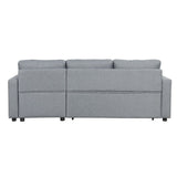 English Elm Upholstery Sleeper Sectional Sofa Grey With Storage Space, 2 Tossing Cushions