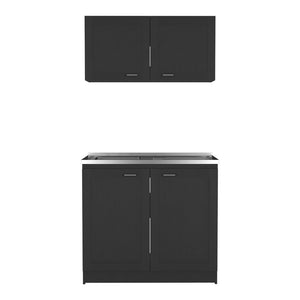 English Elm Cabinet Zeus Garage Black modular particle board storage set with durable countertops, long-lasting design B092S00046