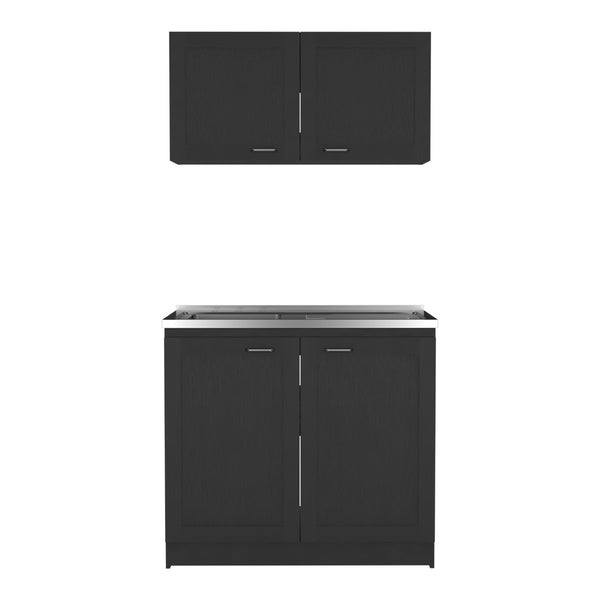 English Elm Cabinet Zeus Garage Black modular particle board storage set with durable countertops, long-lasting design B092S00046